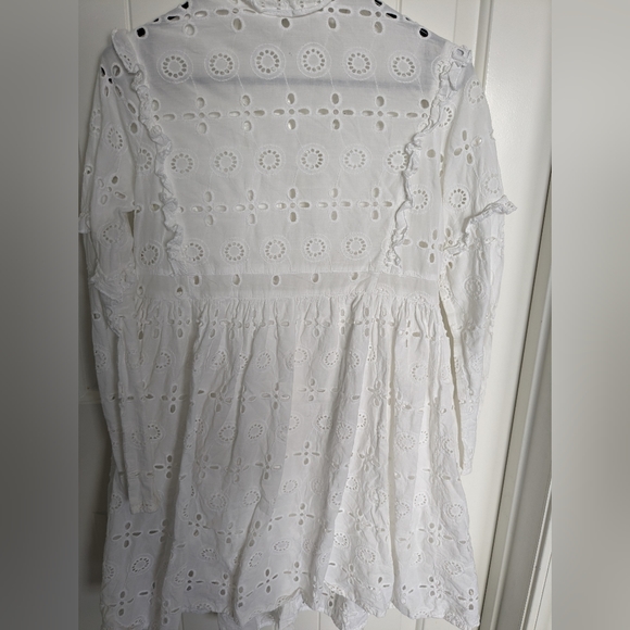 Maternity White Broderie Anglaise Cut Out Long sleeve Babydoll Dress - Picture 3 of 10